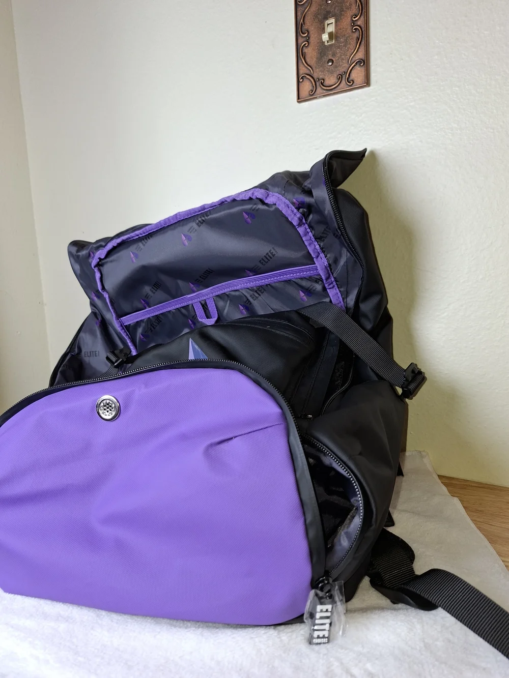Black and Purple Roll-Top Backpack
